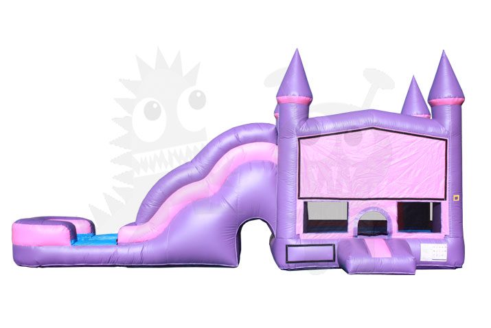 Pink Purple Castle 5-in-1 Combo Bounce House Jumper Wet/Dry with Slide Pool and Basketball Hoop Commercial Inflatable For Sale