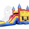COM-511-21 Red Yellow Blue Mini Castle 5-in-1 Combo Bounce House Jumper Wet/Dry with Slide Pool and Basketball Hoop Commercial Inflatable For Sale