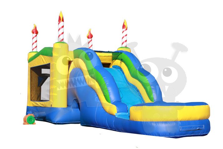 3D Birthday Cake 5-in-1 Combo Bounce House Jumper with Slide Pool and Basketball Hoop Commercial Inflatable For Sale