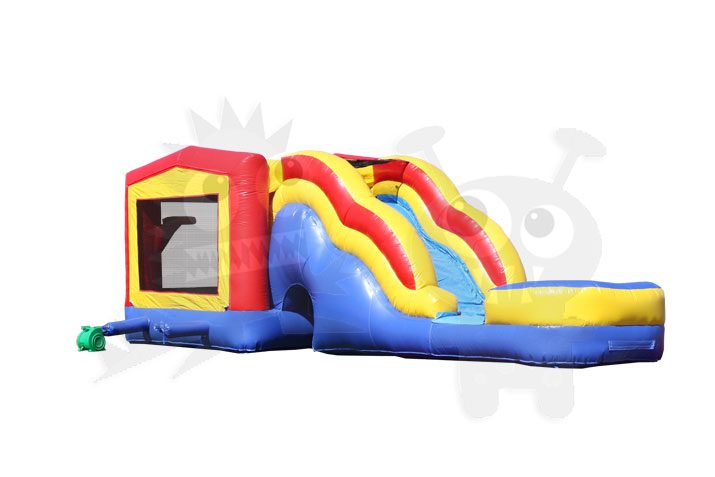Red/Yellow/Blue Bounce House Combo Jumper with Water Slide and Basketball Hoop Commercial Inflatable For Sale
