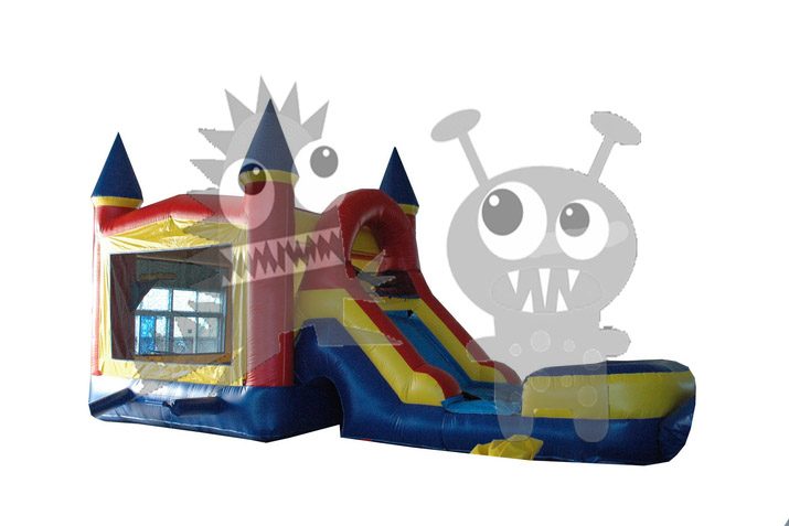 Red/Yellow/Blue Castle Combo Bounce House Jumper with Water Slide and Basketball Hoop Commercial Inflatable For Sale