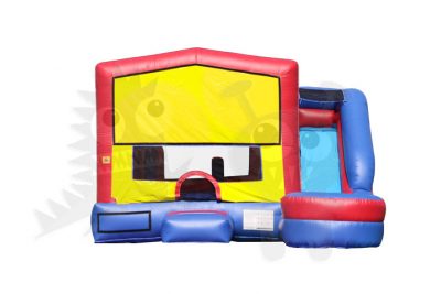 Red/Yellow & Blue 6-in-1 Combo Bounce House Jumper with Slide Pool, Climbing Wall, and Basketball Hoop Commercial Inflatable For Sale