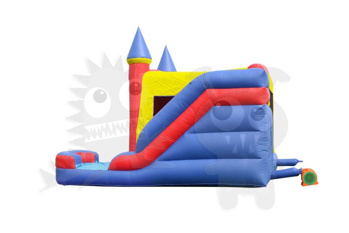 Red/Yellow & Blue Castle 6-in-1 Combo Bounce House Jumper with Slide Pool, Climbing Wall, and Basketball Hoop Commercial Inflatable For Sale