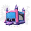 com-c36-03 Pink/Purple/Blue Castle Combo Bounce House with Double Slide and Basketball Hoop Commercial Inflatable For Sale