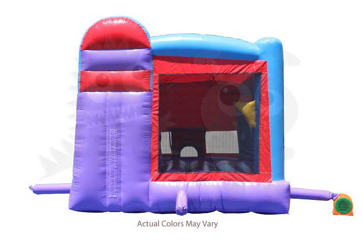 4-in-1 Inflatable Purple Red and Blue Combo with Slide, Climbing Wall and Hoop Super Durable Commercial Inflatable For Sale