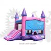 com-c36-02-copy Pink/Purple/Blue Castle Combo Bounce House with Double Slide and Basketball Hoop Commercial Inflatable For Sale