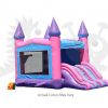 com-c36-07 Pink/Purple/Blue Castle Combo Bounce House with Double Slide and Basketball Hoop Commercial Inflatable For Sale