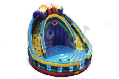 16' Round Court Inflatable Combo Dry Slide, Basketball Hoop, Viewing Rail, Pop Ups Commercial Inflatable For Sale